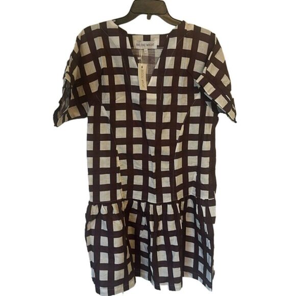 Brooke Wright Women Cotton Linen Sale Lucy Dress Maroon Buffalo Check Size Large - Picture 2 of 4